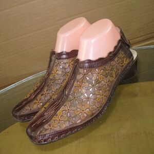 PIKOLINOS Slingback Mule Brown Floral Laser Cut Leather Women's Shoes 39 /US 8 M